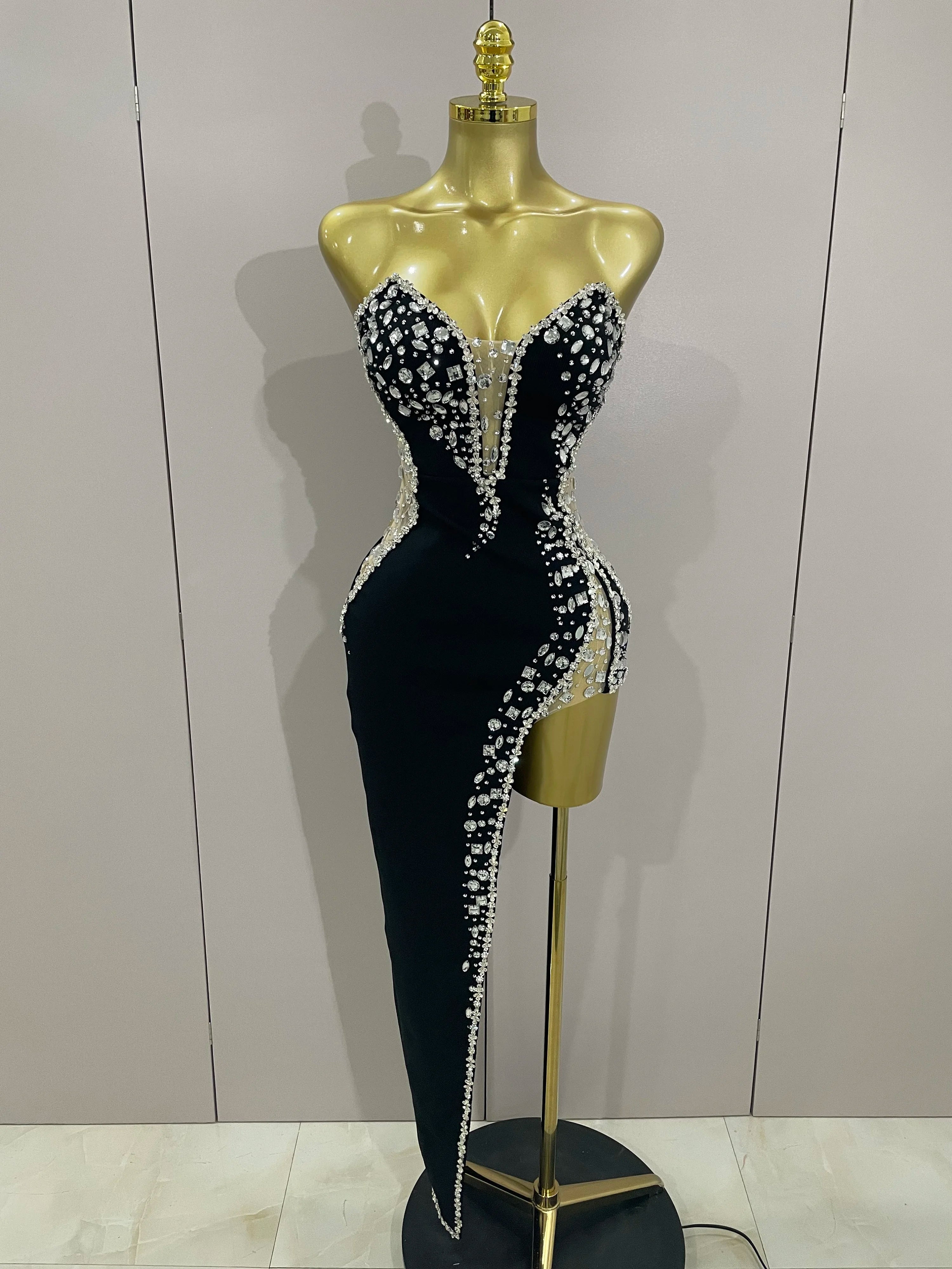 Strapless Shinning Rhinestones Bodycon Bandage Long Dress