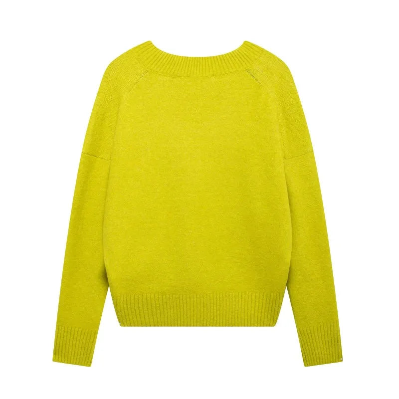 Cozy V-Neck Knit Solid Pullovers Long Sleeve Sweater