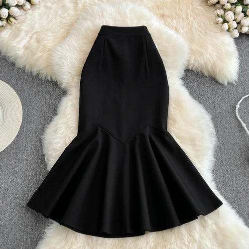 Irregular Mermaid Pleated Ruffle Mid-length Skirts