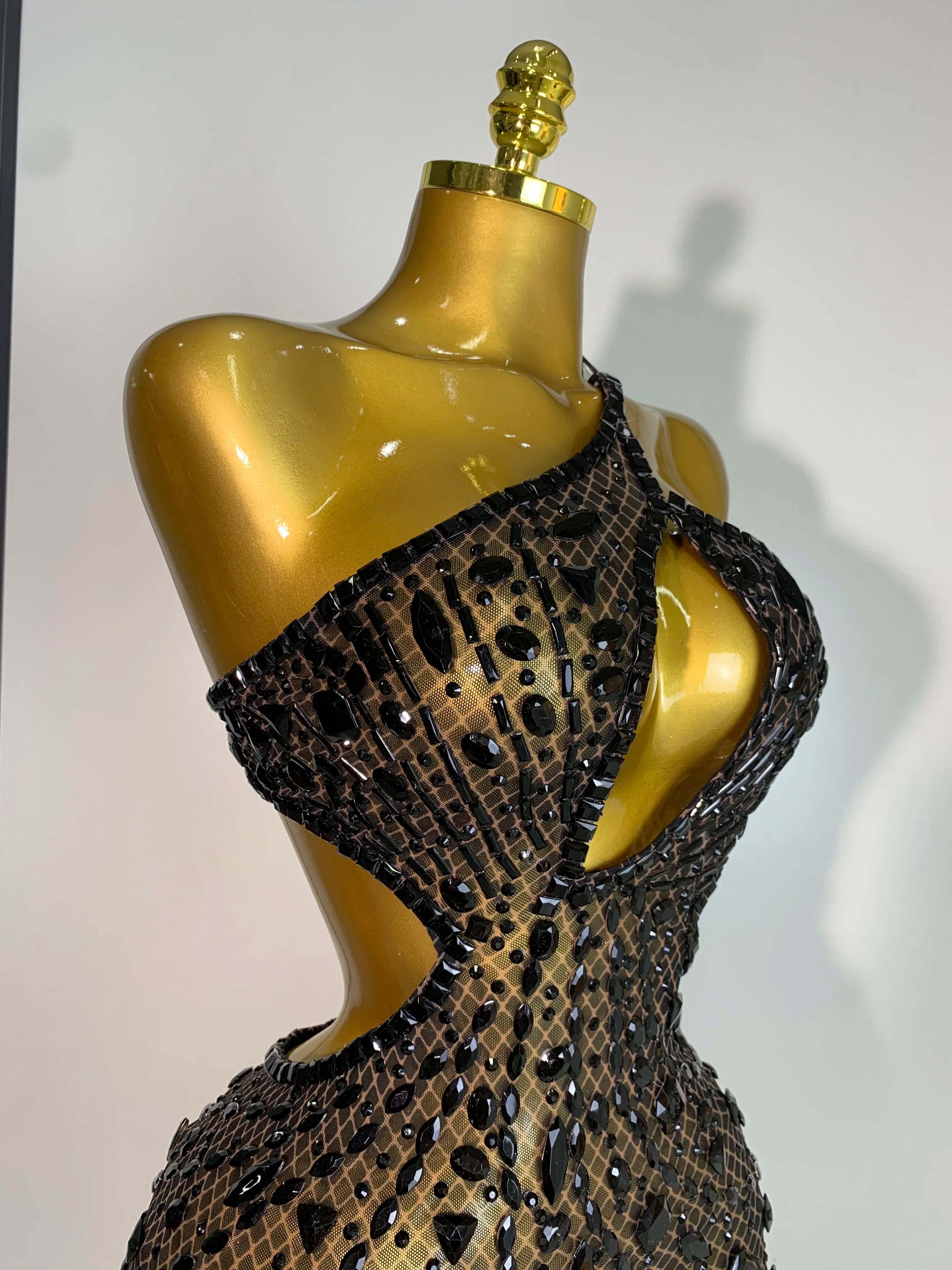 Sleeveless See Through Mesh Backless Evening Sparkling Dress