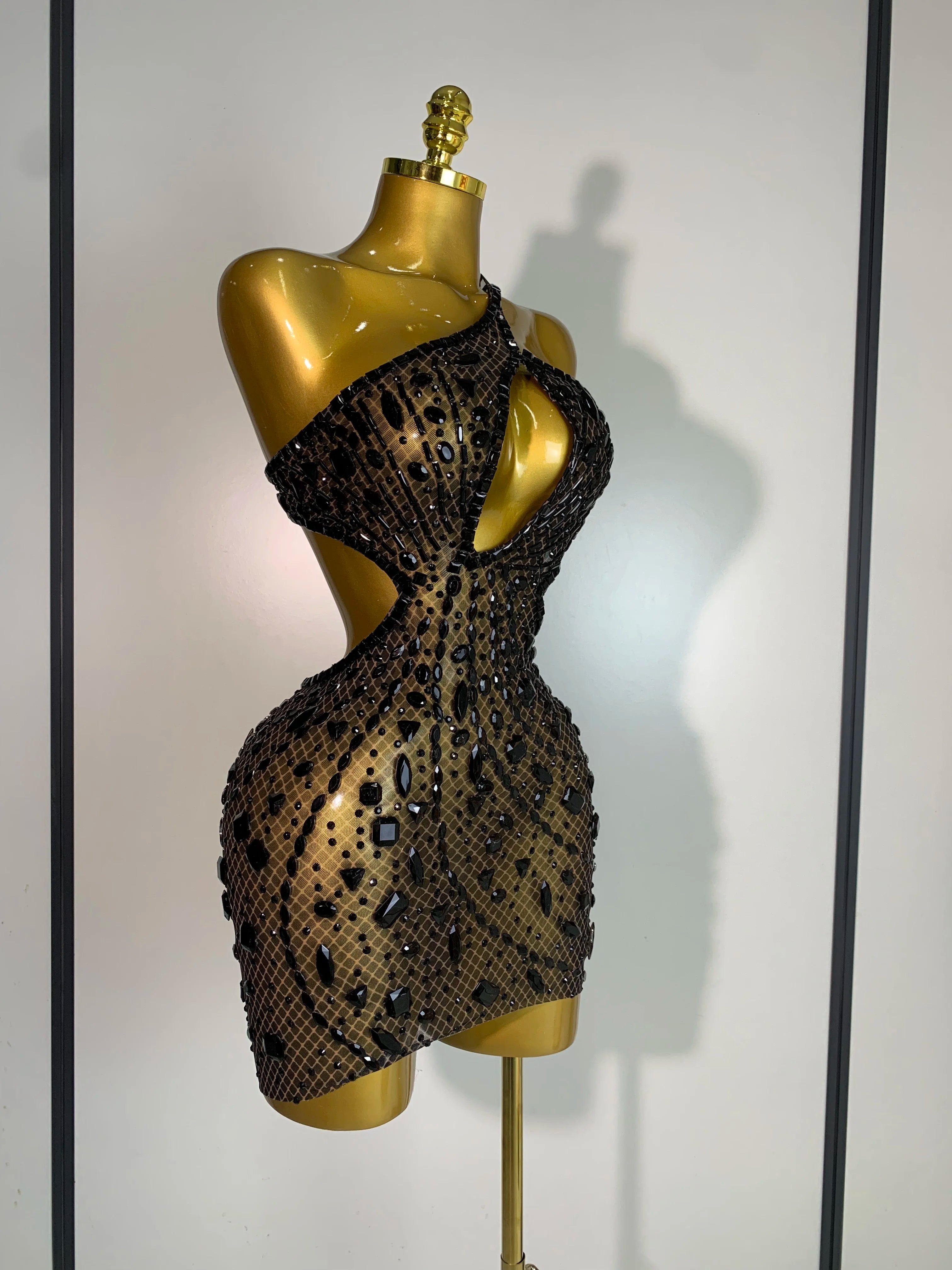 Sleeveless See Through Mesh Backless Evening Sparkling Dress