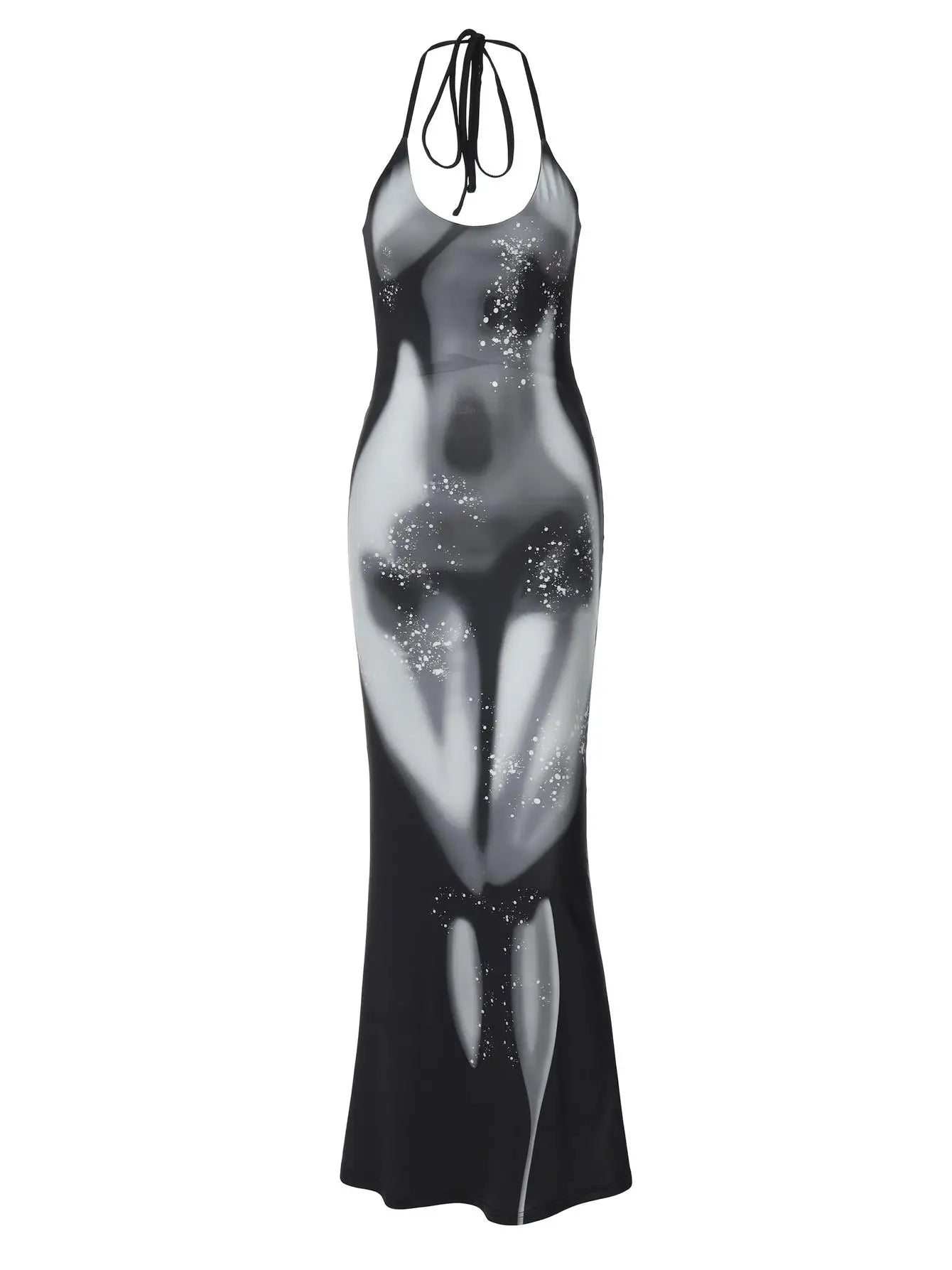 Halter print Backless Bandage Bodycon Maxi Dress