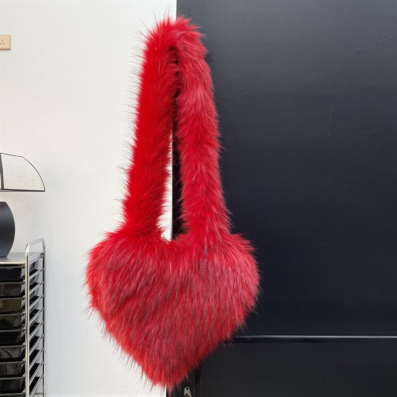 Faux Fur Heart Shaped Shoulder Bag