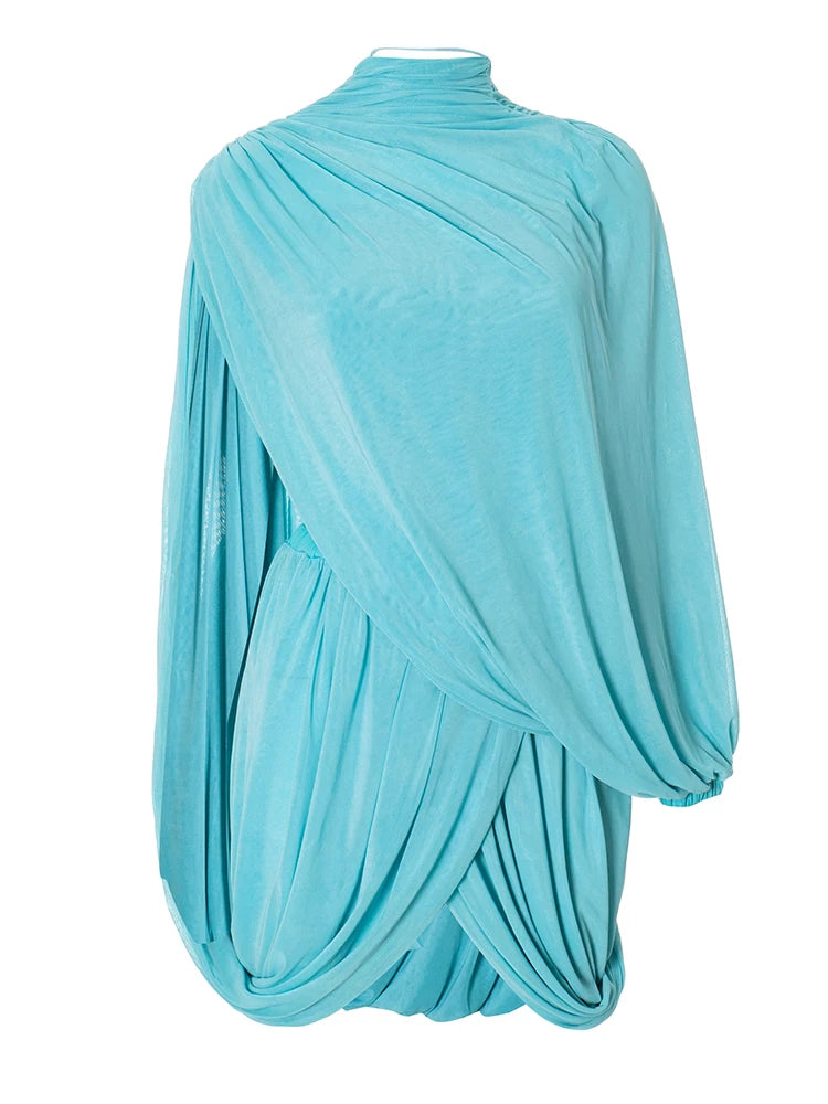 Irregular Slash Pleated Cross Bodycon Frock Dress