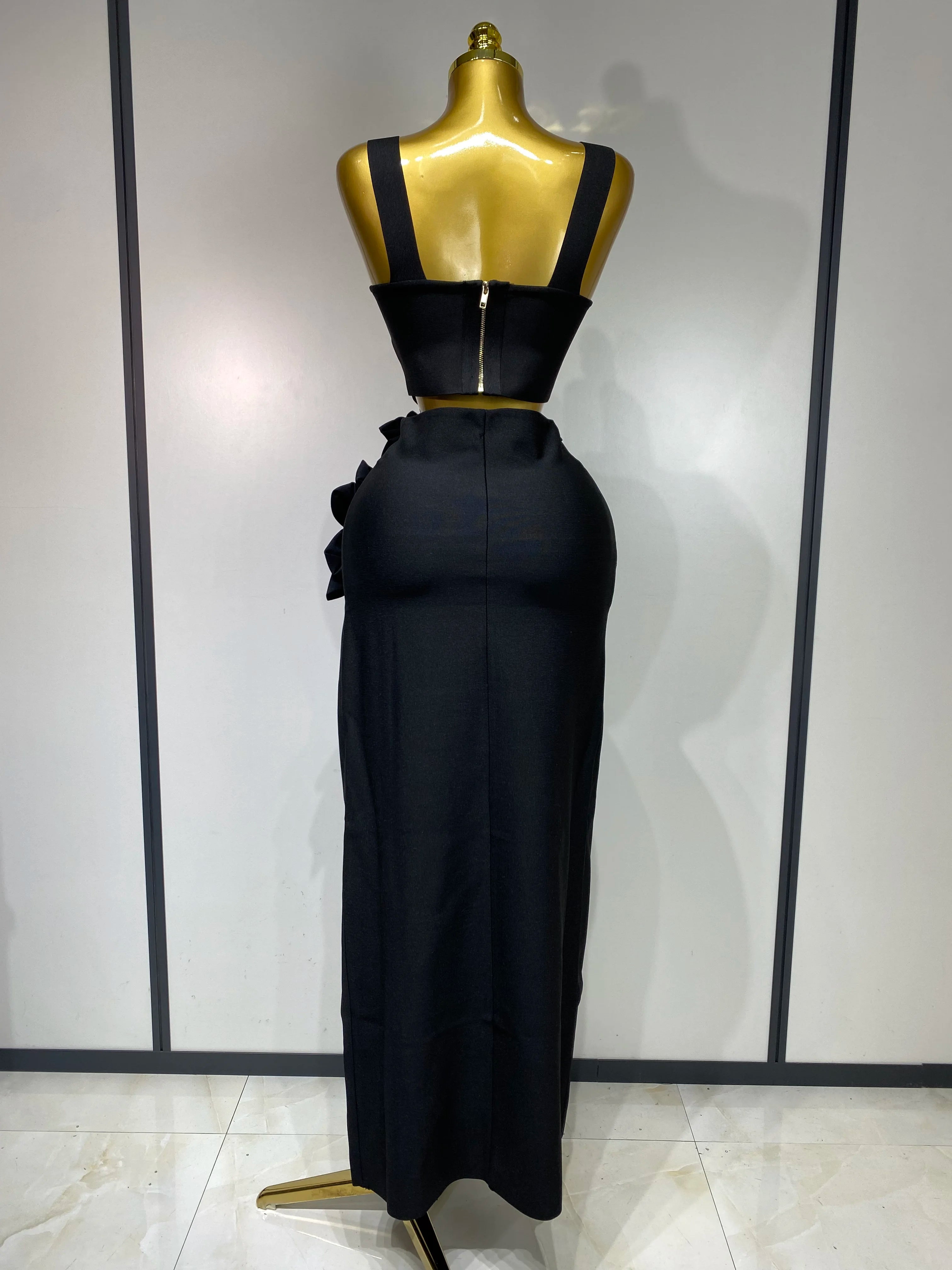 Elegant Tight Bodycon Bandage Long Two Piece Skirt And Top