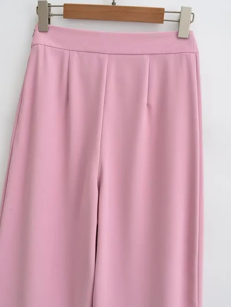 Elegant Blazer Pants Set Loose Lapel Single-breasted Jacket Coat Wide Leg Trousers Matching Suits