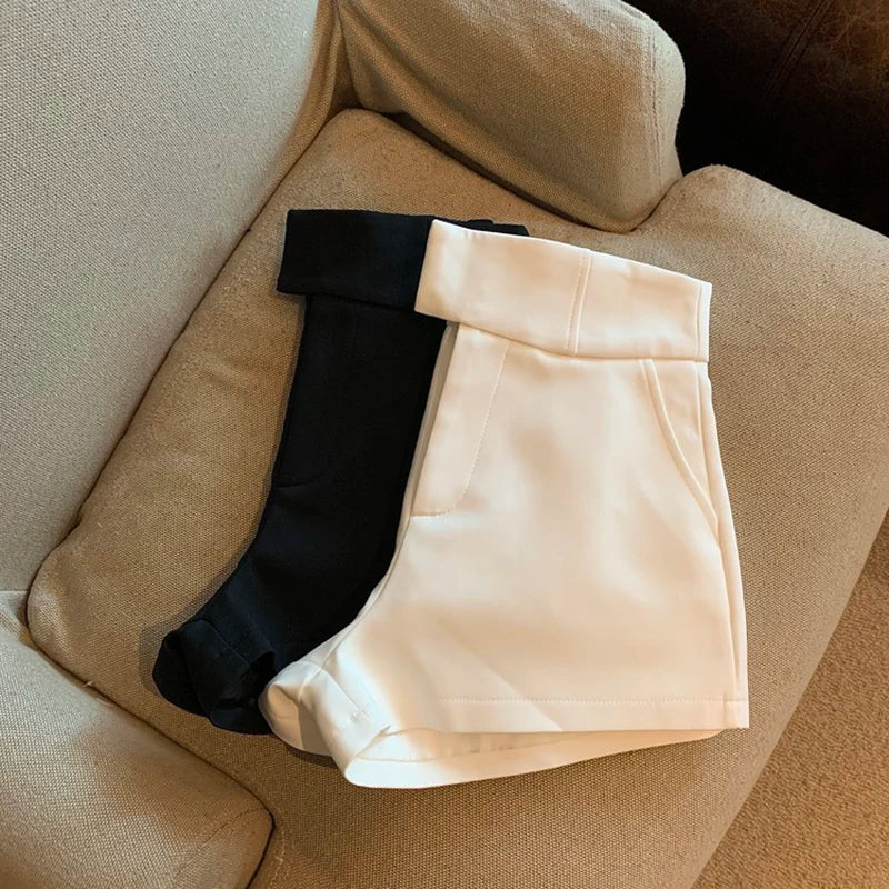 Elegant High Waist White A Line Wide Leg Suit Short
