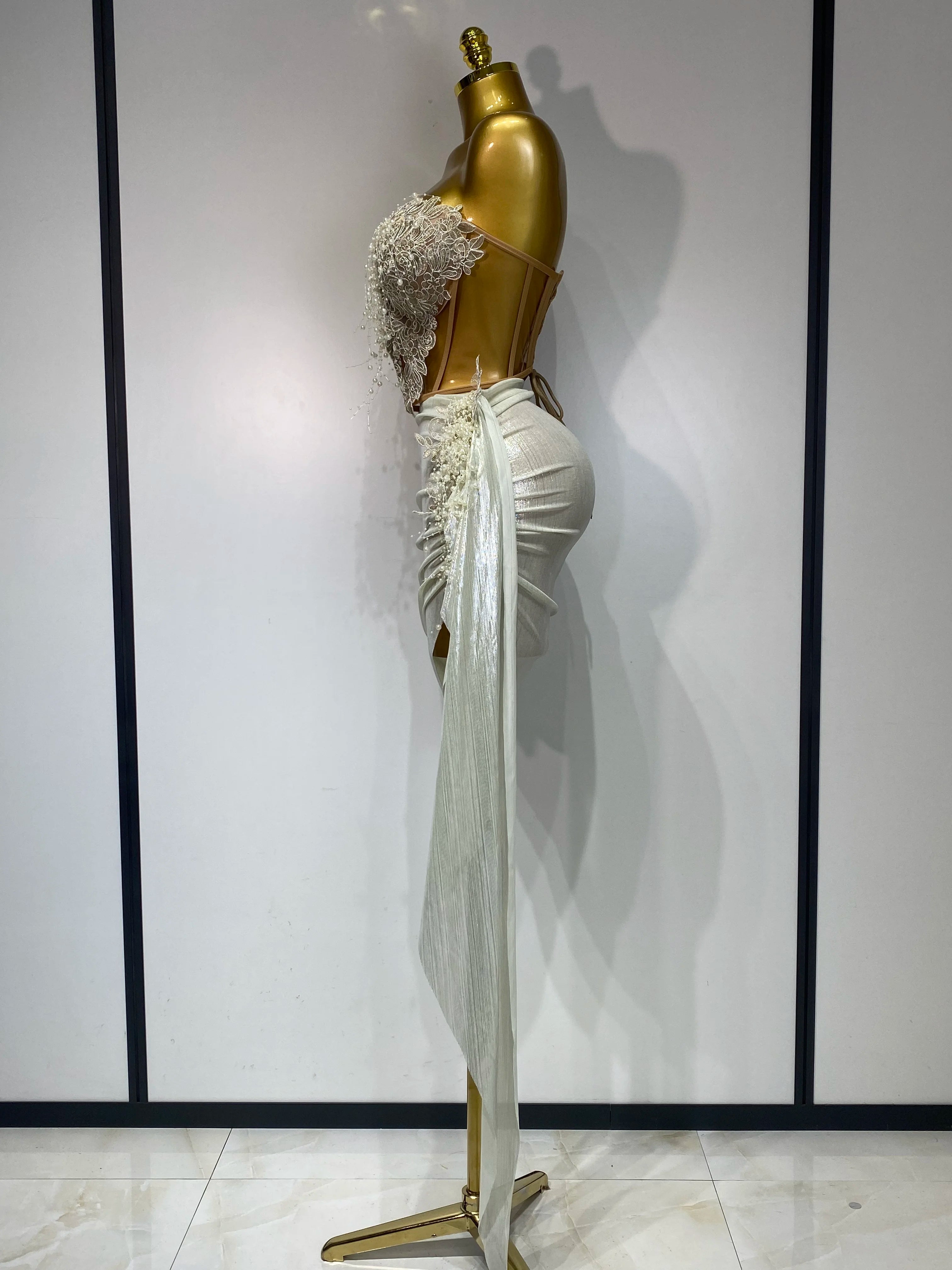 Elegant Pear Mesh See Through Luxury Two Piece Set