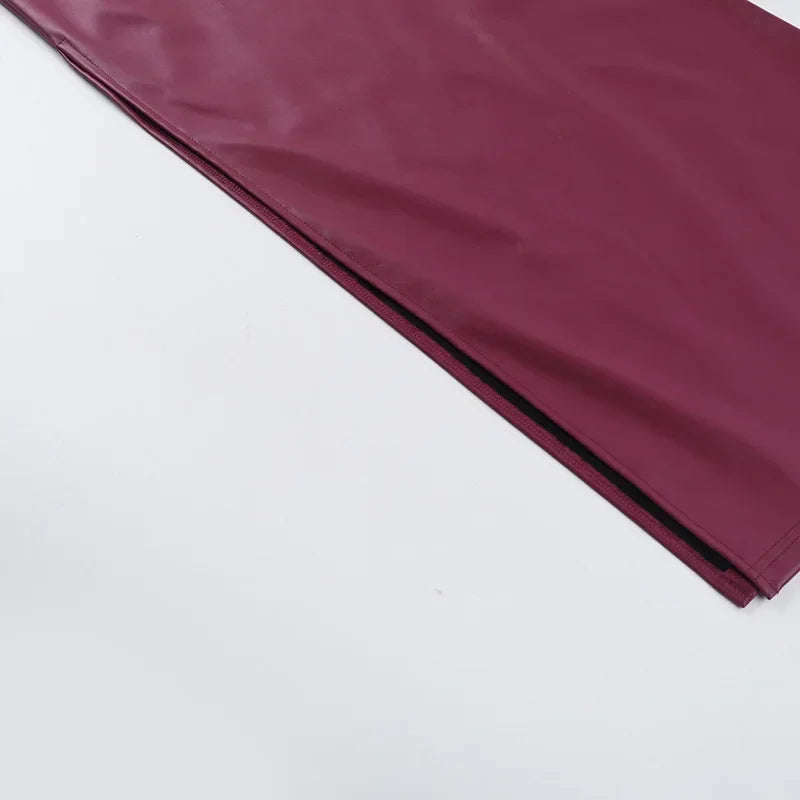 Off Shoulder Strapless PU Leather Maxi Dress
