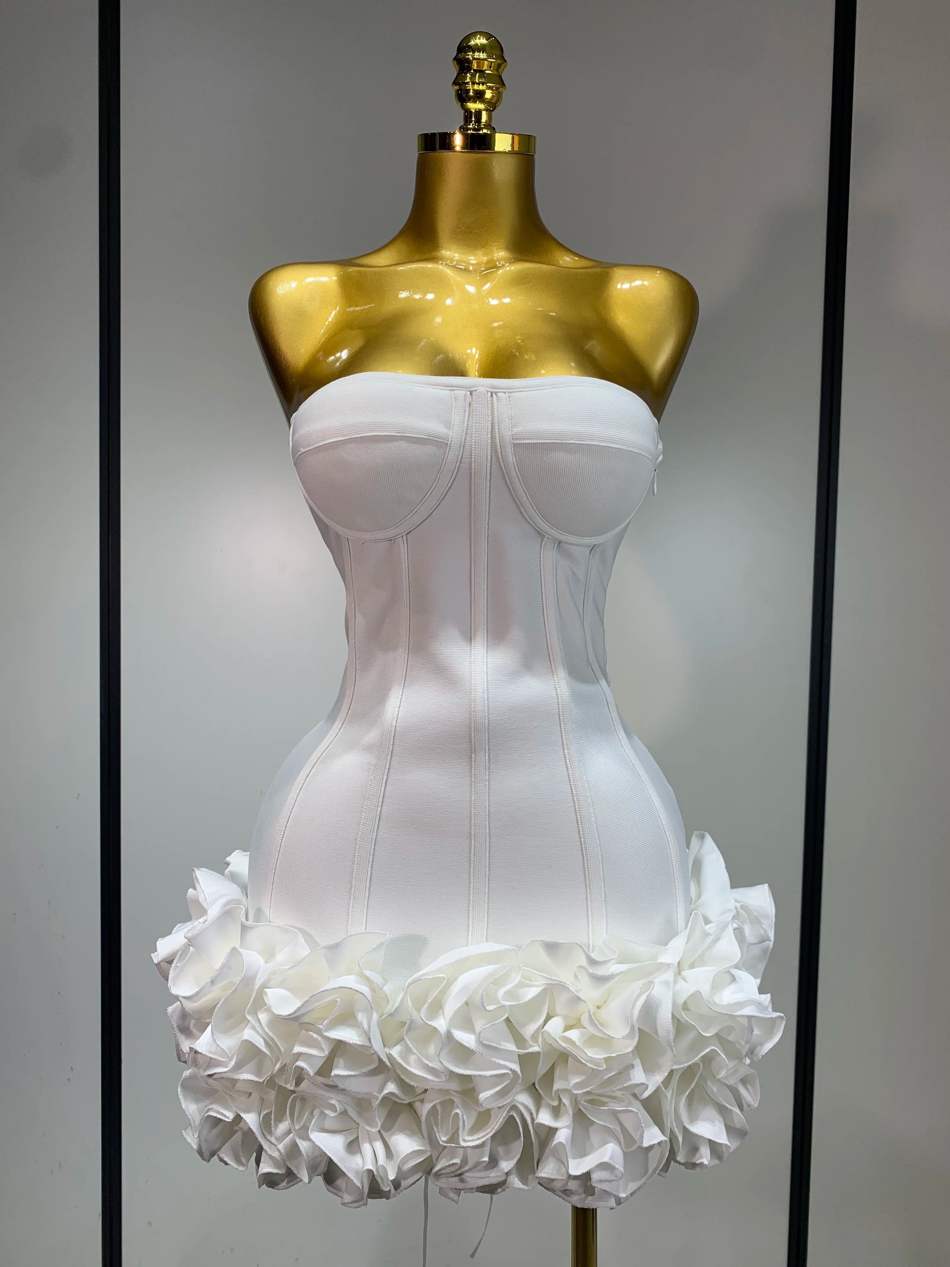Strapless Bodycon Flowers Mini Bandage Dress
