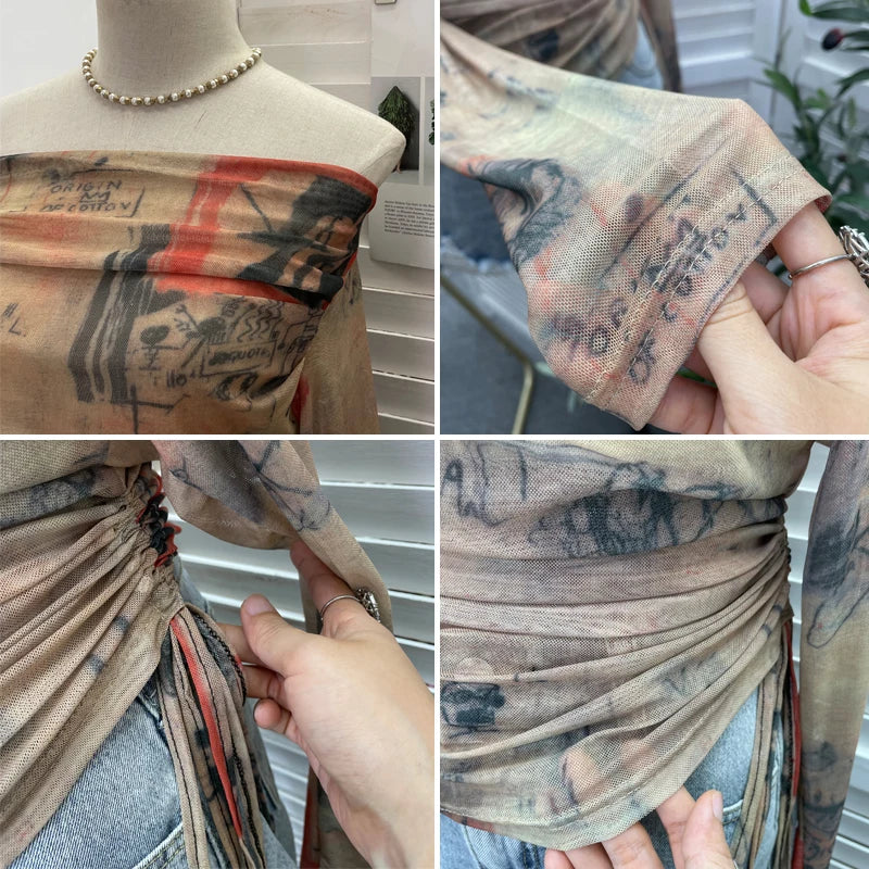 Chic Slash Neck See Through Tees T-Shirts