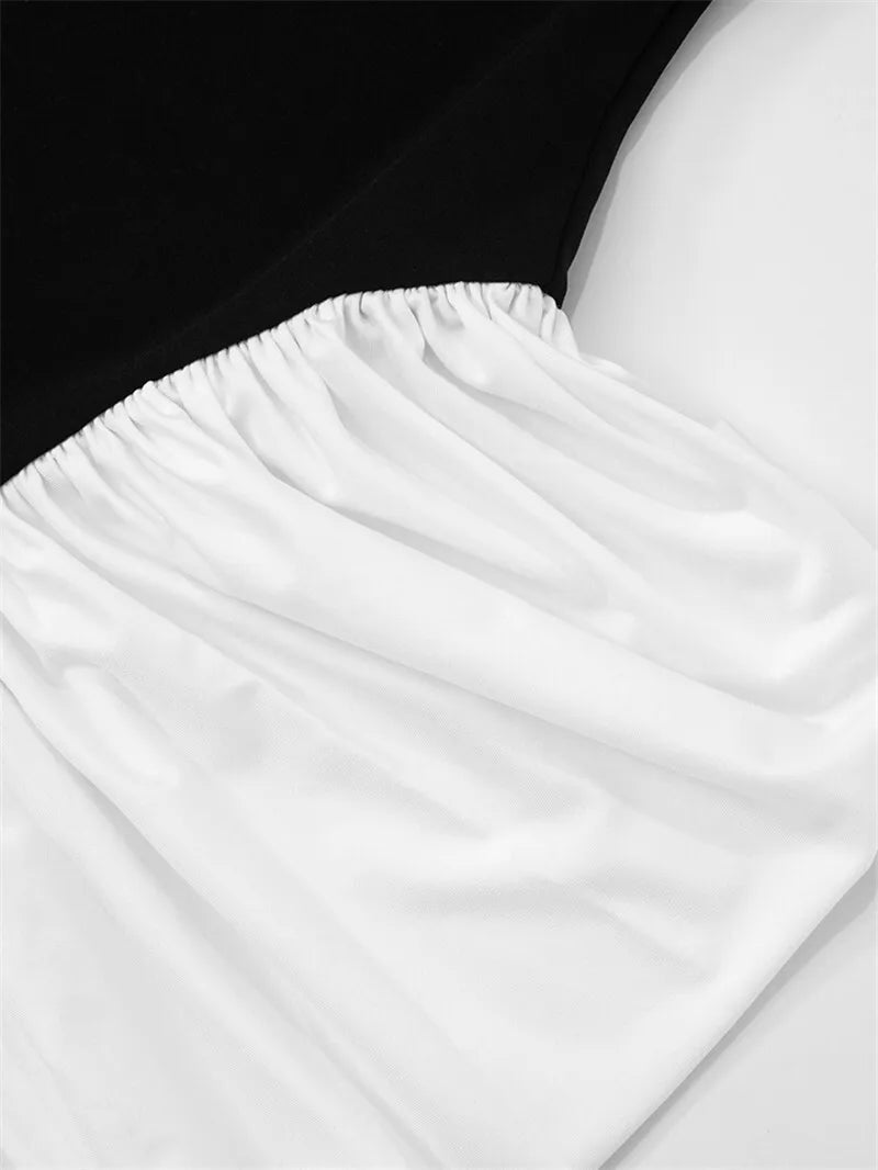 Patchwork Halter Backless Sleeveless Pleated Midi Dress