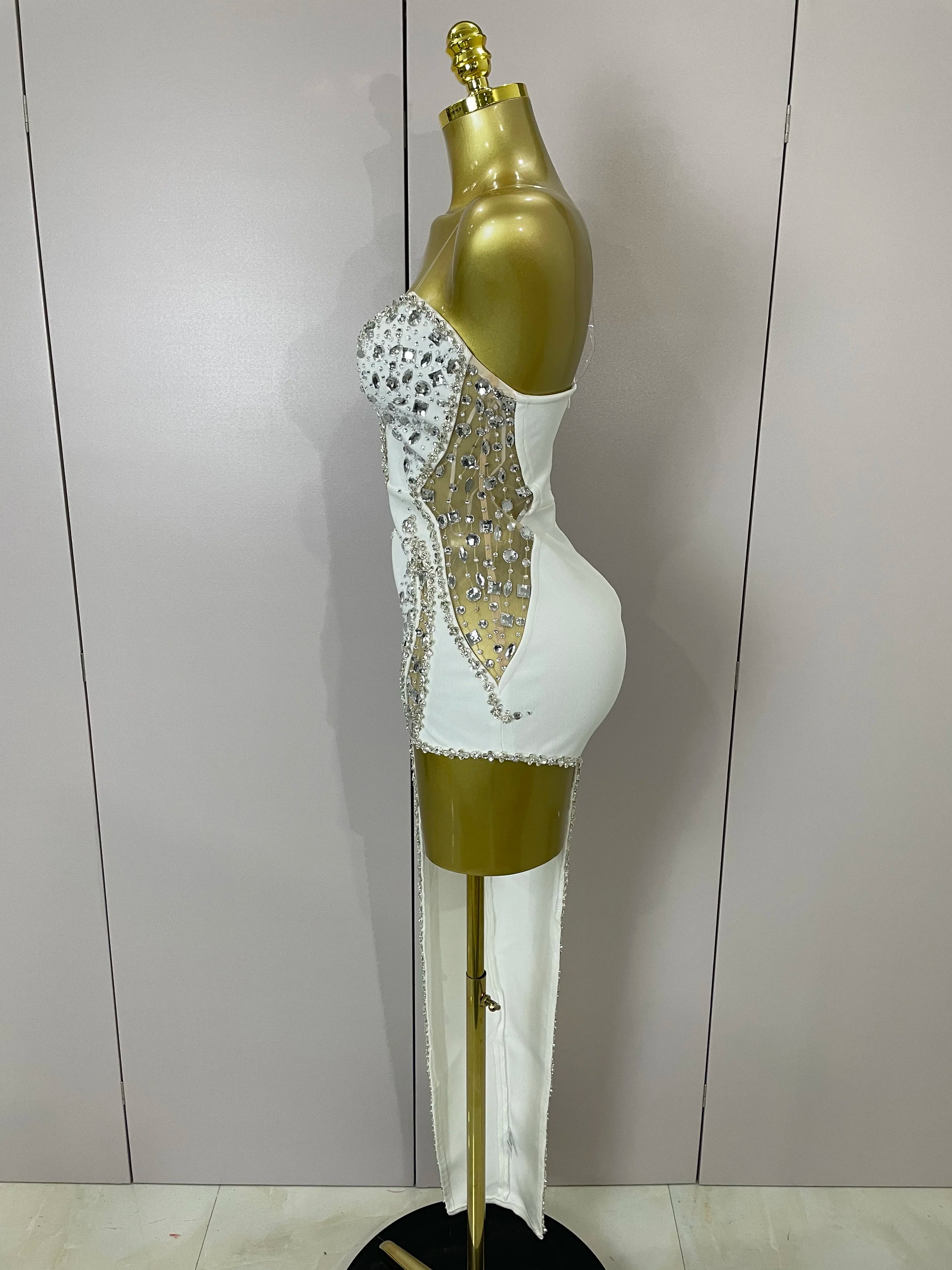 Strapless Shinning Rhinestones Bodycon Bandage Long Dress