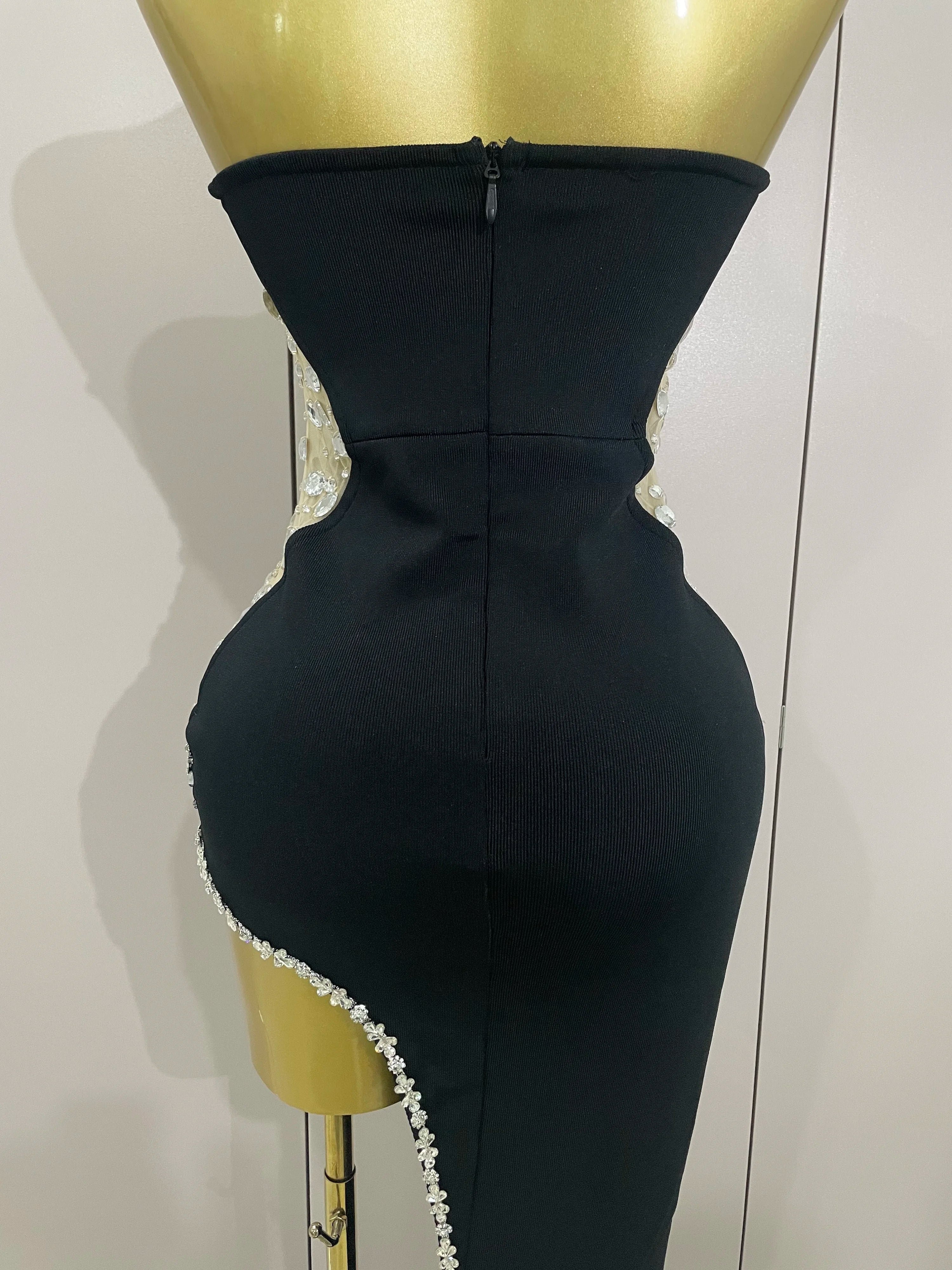 Strapless Shinning Rhinestones Bodycon Bandage Long Dress