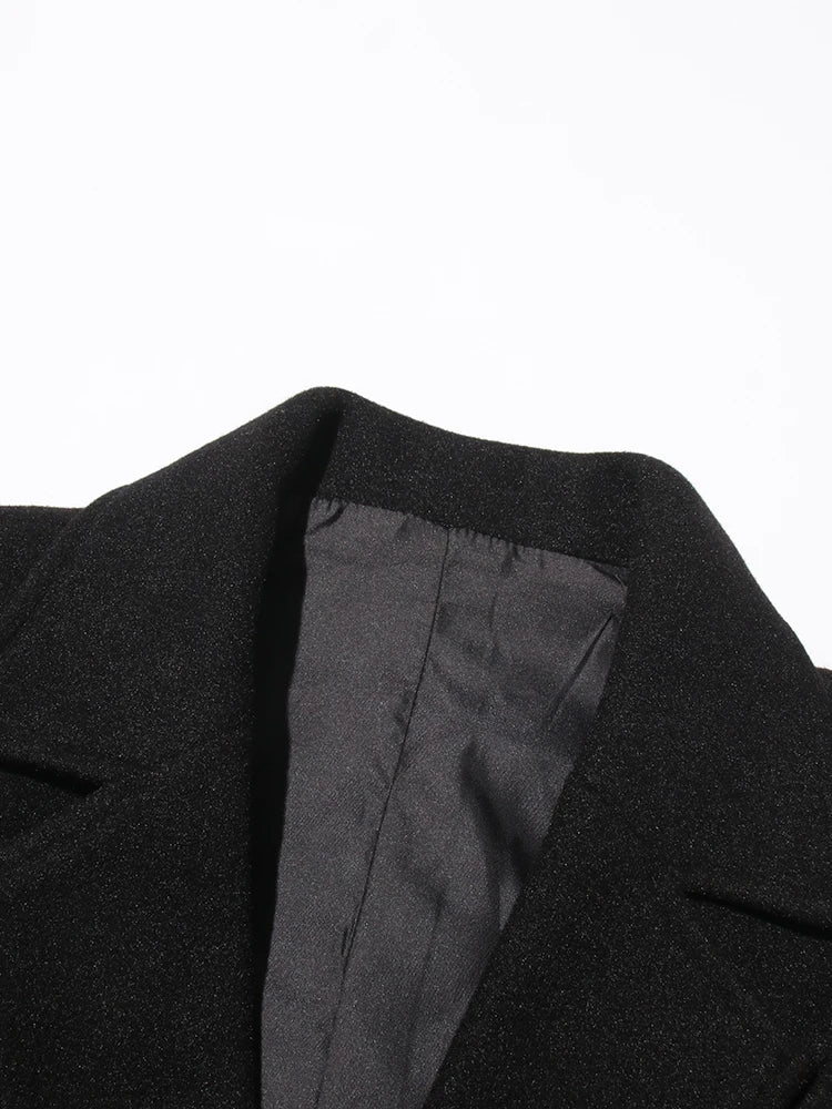 Patchwork Zipper Long Sleeve Spliced Button Temperament Coat