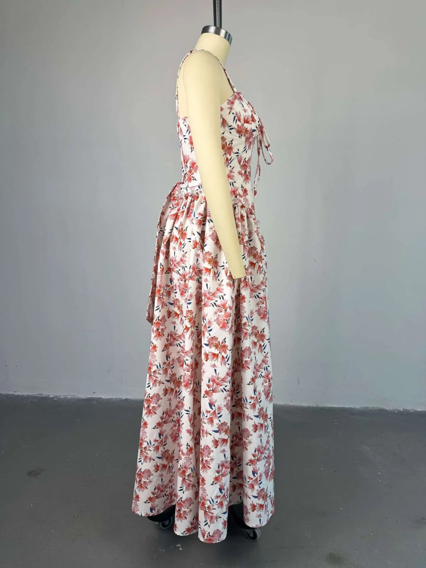 A Line V Neck Sleeveless Lace Up High Waist Slim Fit Dress