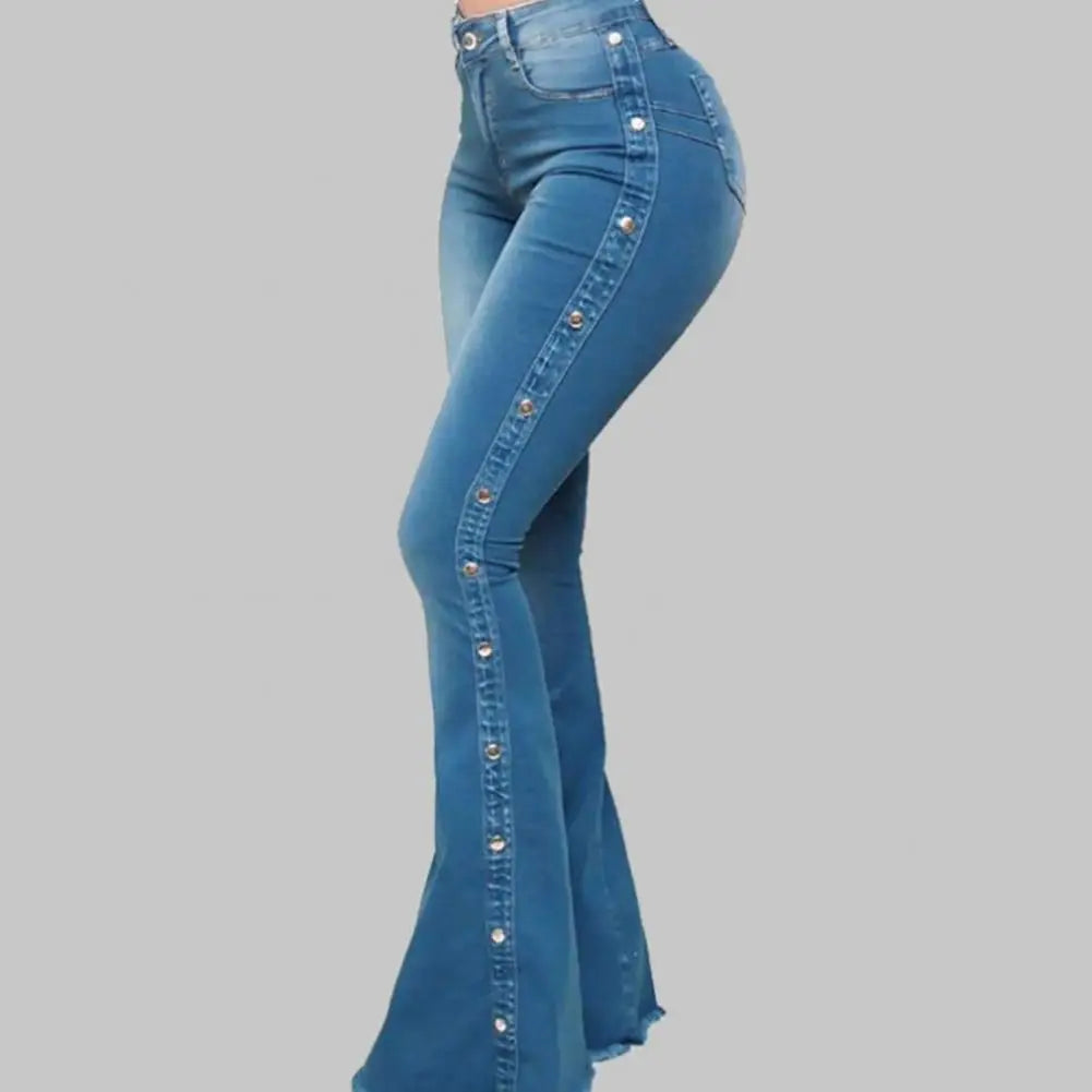 Denim Butt-lifted Casual K Skinny Bell Bottom Pocket Trousers