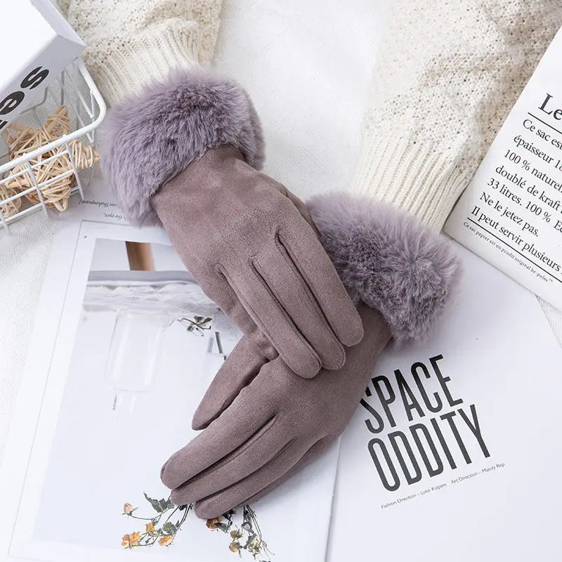 Faux Fur Suede Leather Touch Gloves