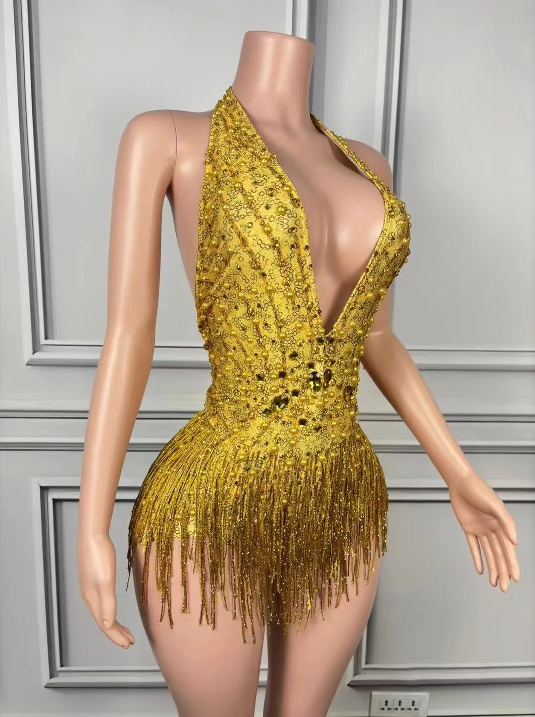 Luxury Deep V Pink Tassel Jumpsuit