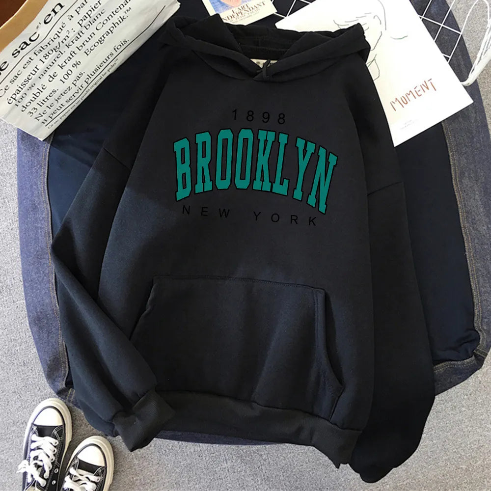 1898 Brooklyn New York Printed Women Hoodies Fashion Fleece Pullover Sweatshirts