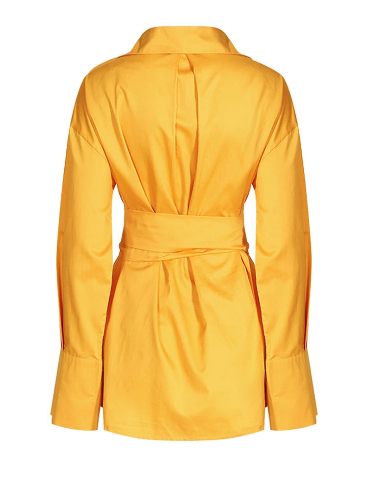 Autumn Irregular Bandage Slit Women's Shirt Dress