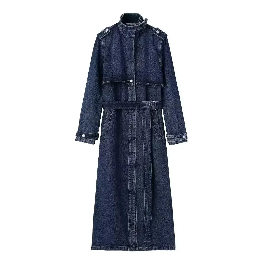 Elegant Long Denim Style Women's Coat