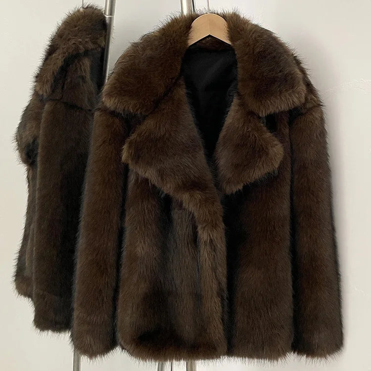 Faux Fur Long Sleeve Thick Warm Overcoat Fluffy Coat