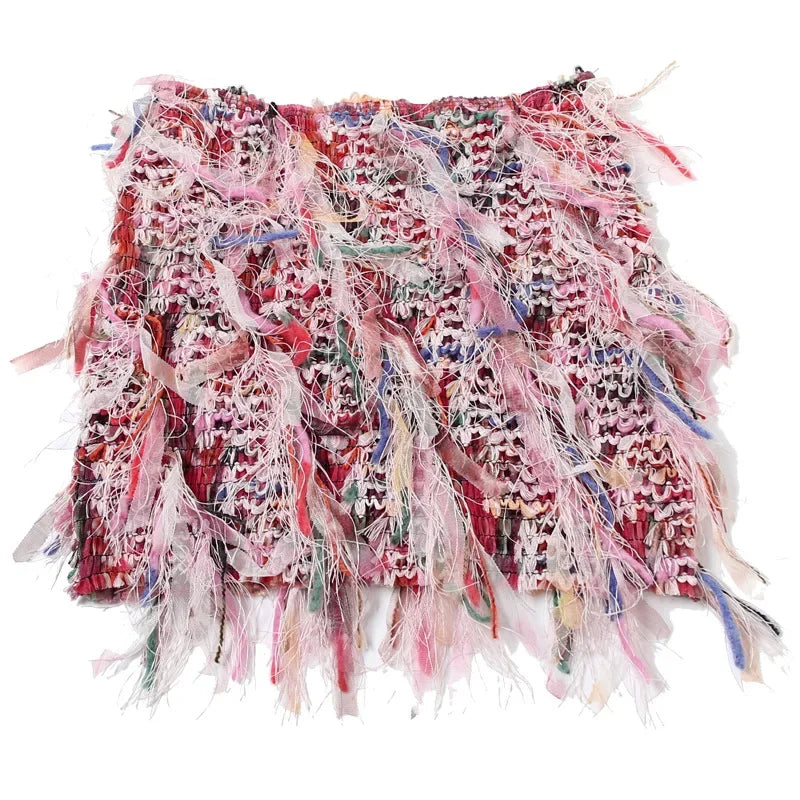 Colorful Striped Tassel Mini Skirts