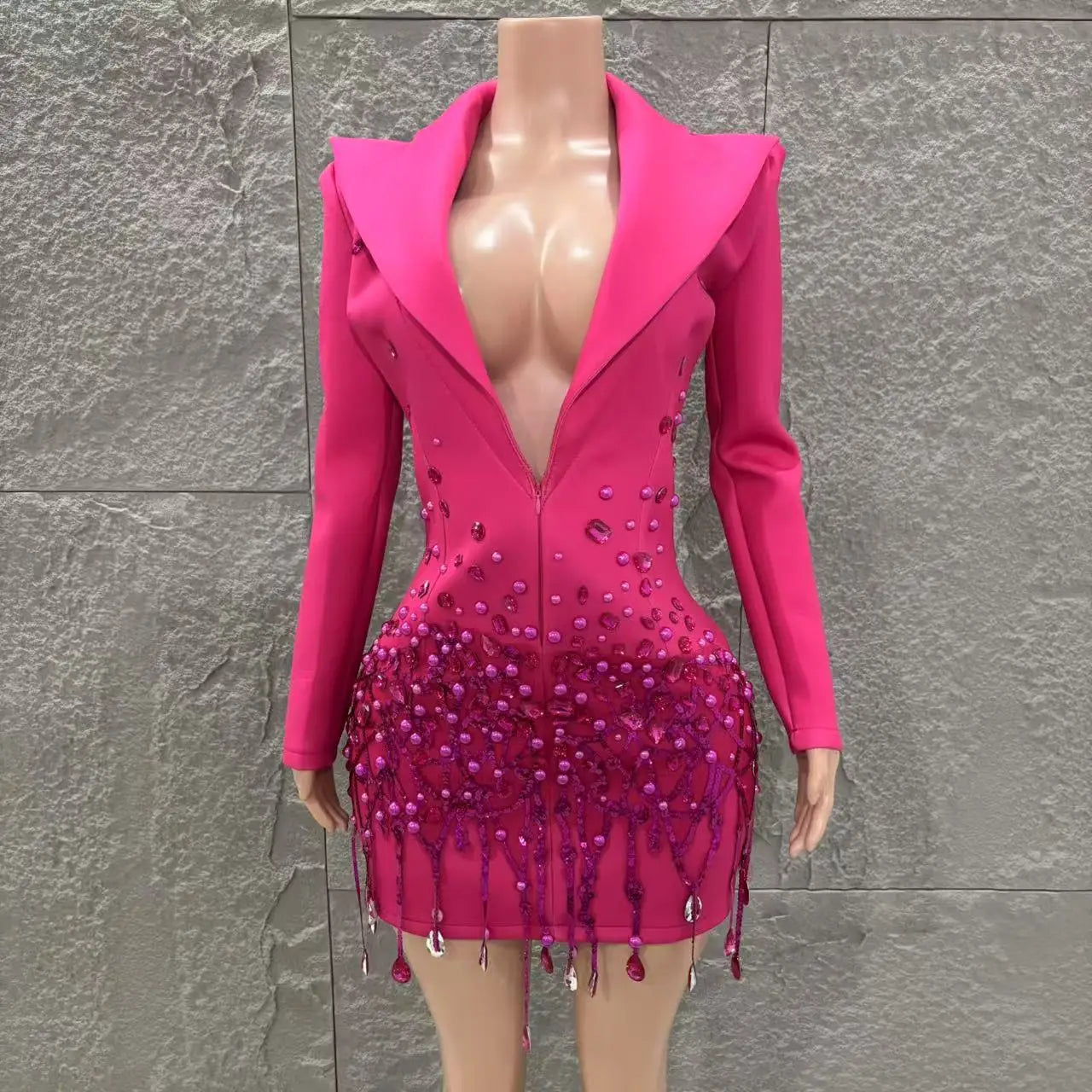 Long Sleeve Deep V-Neck Bodycon Blazer Dress