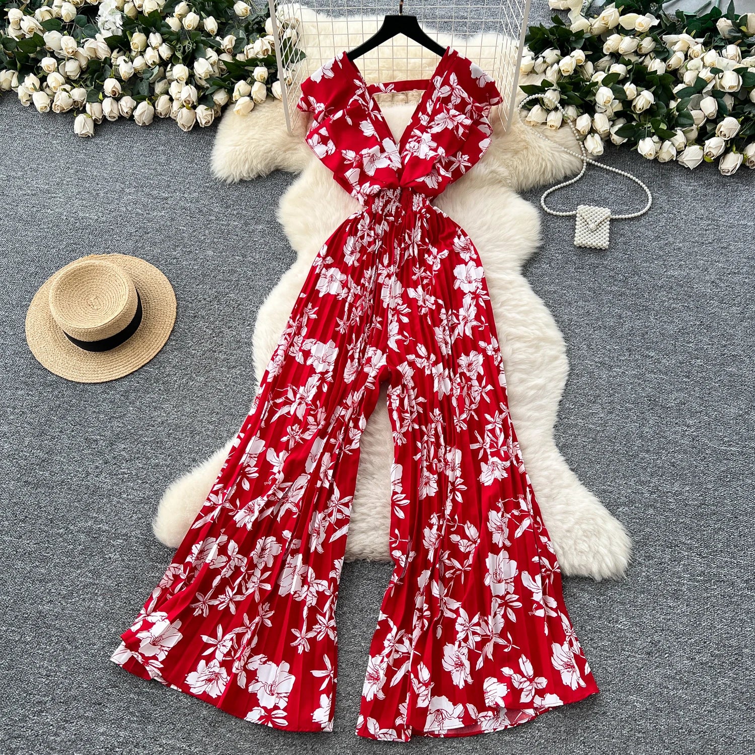 Casual Ruffles V Neck Elastic Slim Fit Backless Chic Rompers