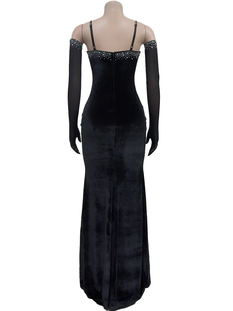 Luxury Sparkle Heartbeat Velvet Diamonds Maxi Dress