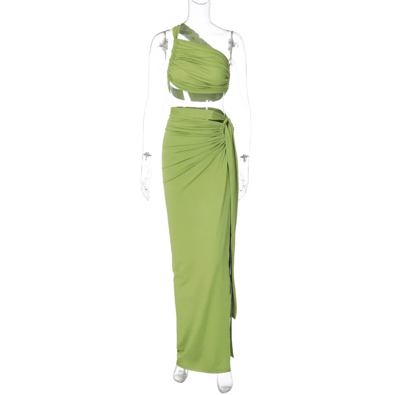 Sleeveless Asymmetric Bandage Lace Up Two Piece Set