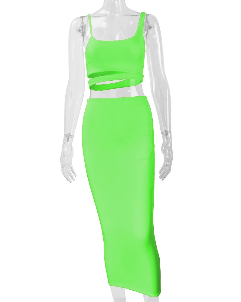 Elegant  Pleated Hollow out Two-piece Dress