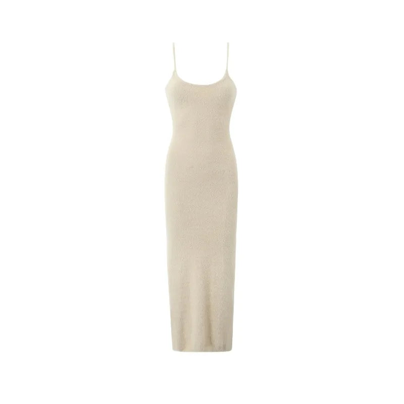 Strapless Soft Fluffy Knit Maxi Dress