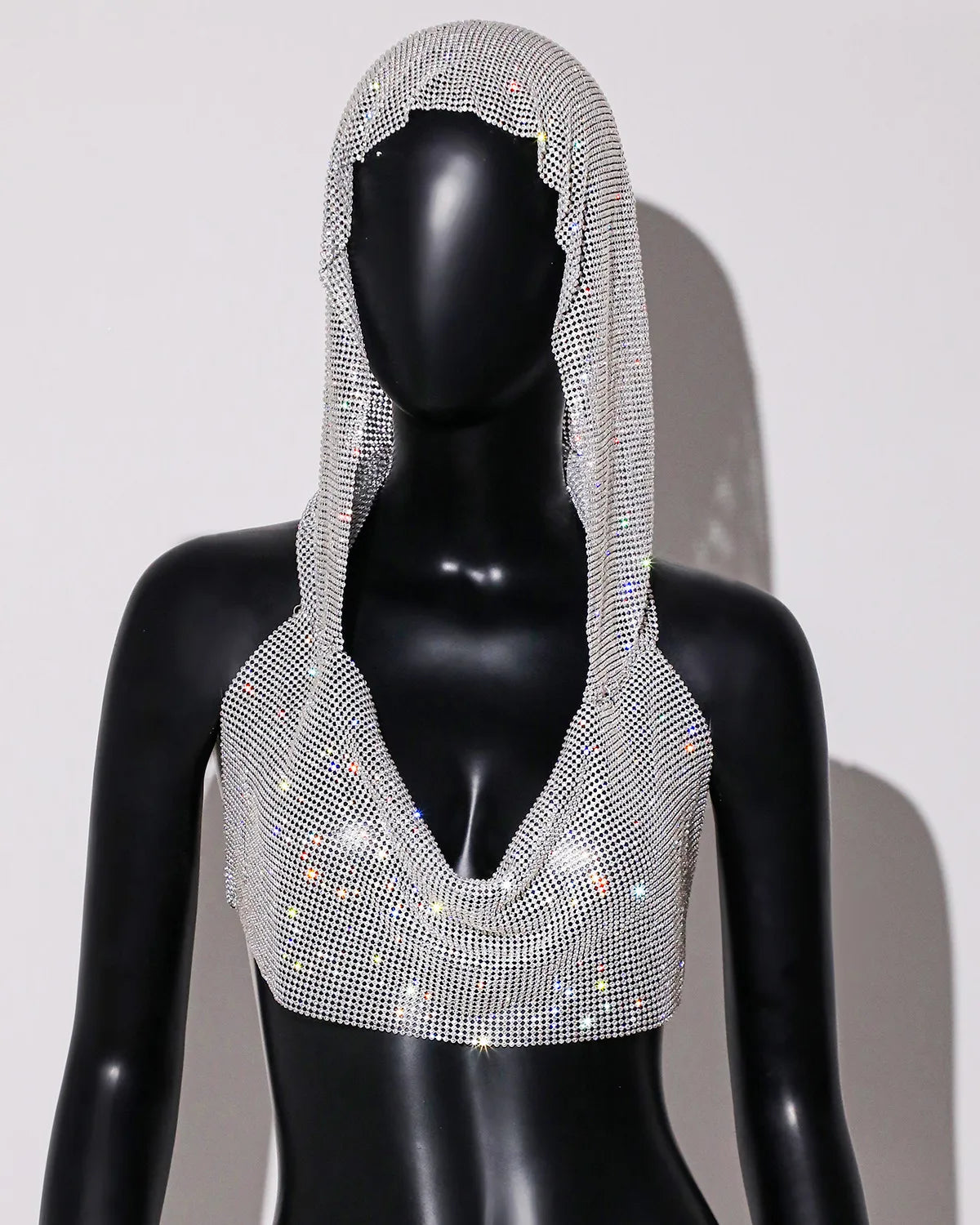 See Through Mesh Rhinestone Fishnet Hollow Out Crop Top