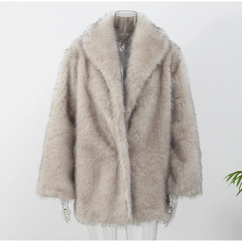 Chic Gradient Lapel Cropped Faux Fur Coat