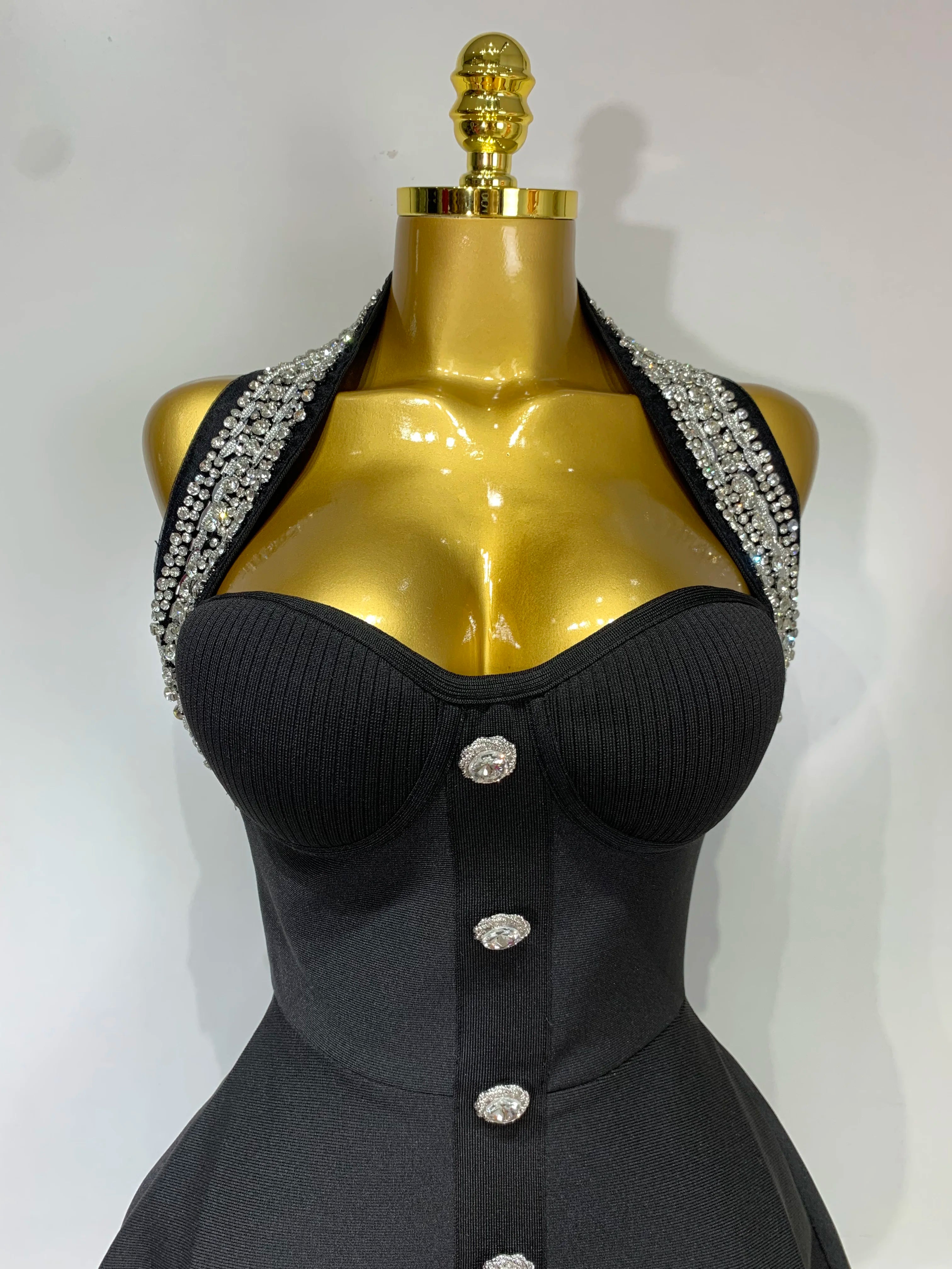 Luxury Halter Sleeveless Backless Sparkly Rhinestone Bandage Dress