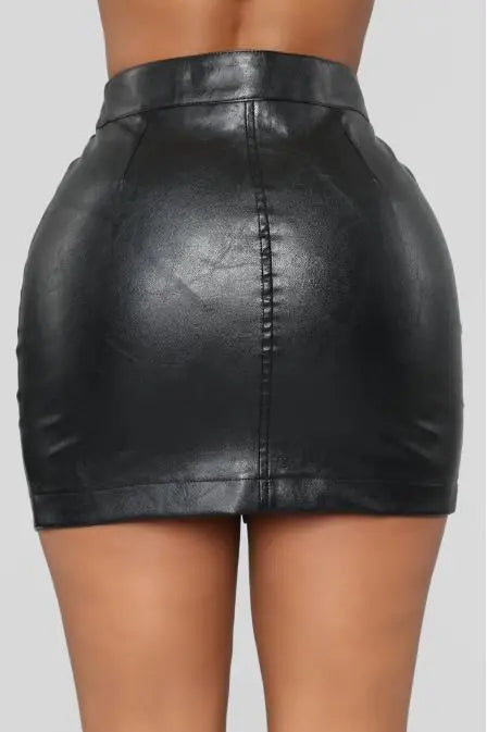 Zipper PU Leather Mini High Waist Bodycon Leather Skirt