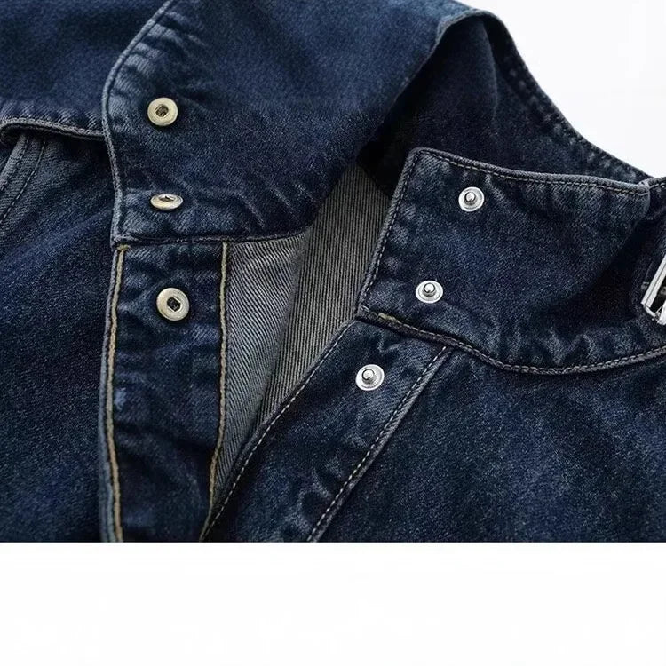 Elegant Long Denim Style Women's Coat