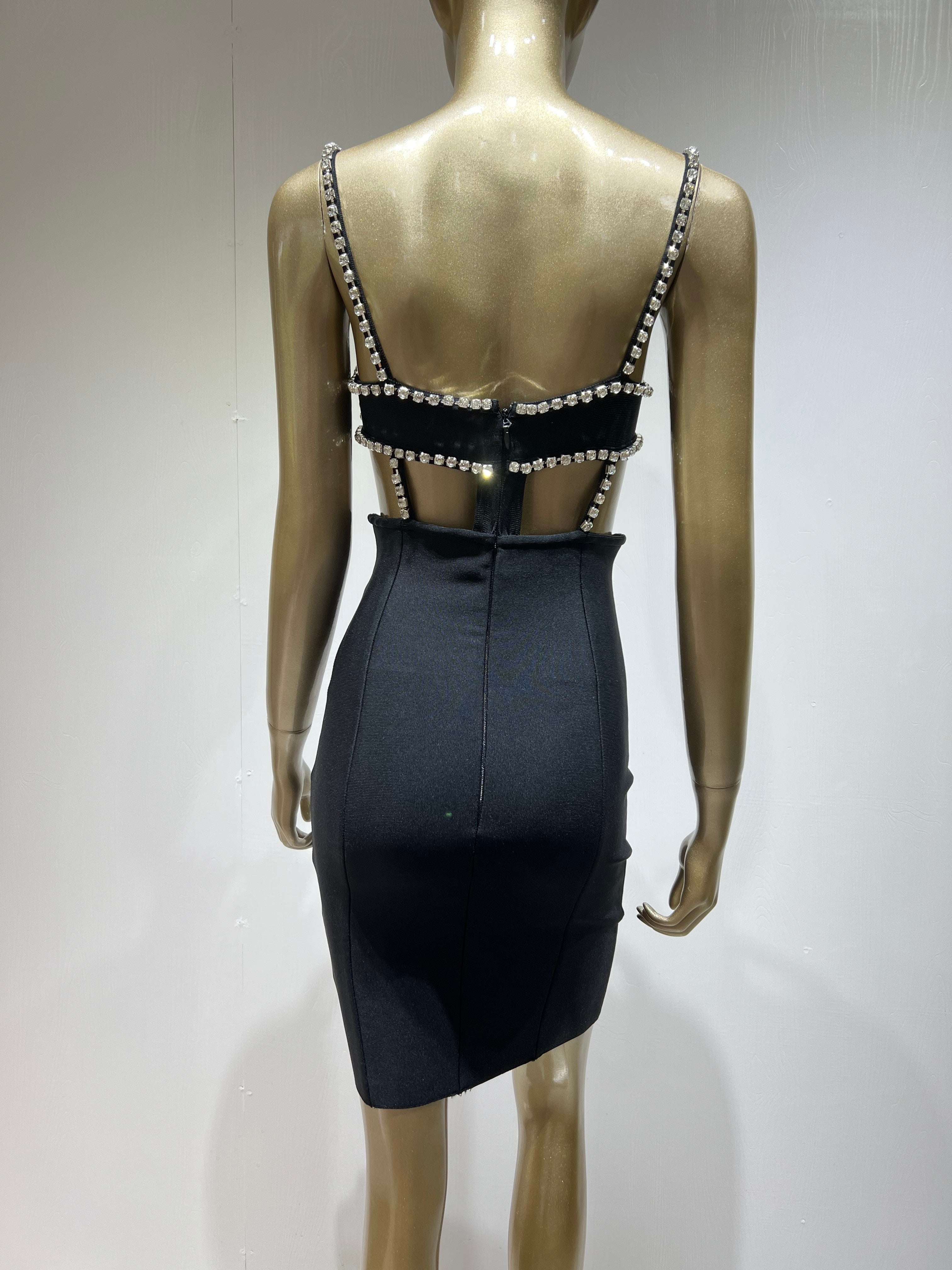 Cut Out Diamonds Crystal Black Mini Bodycon Bandage Dress