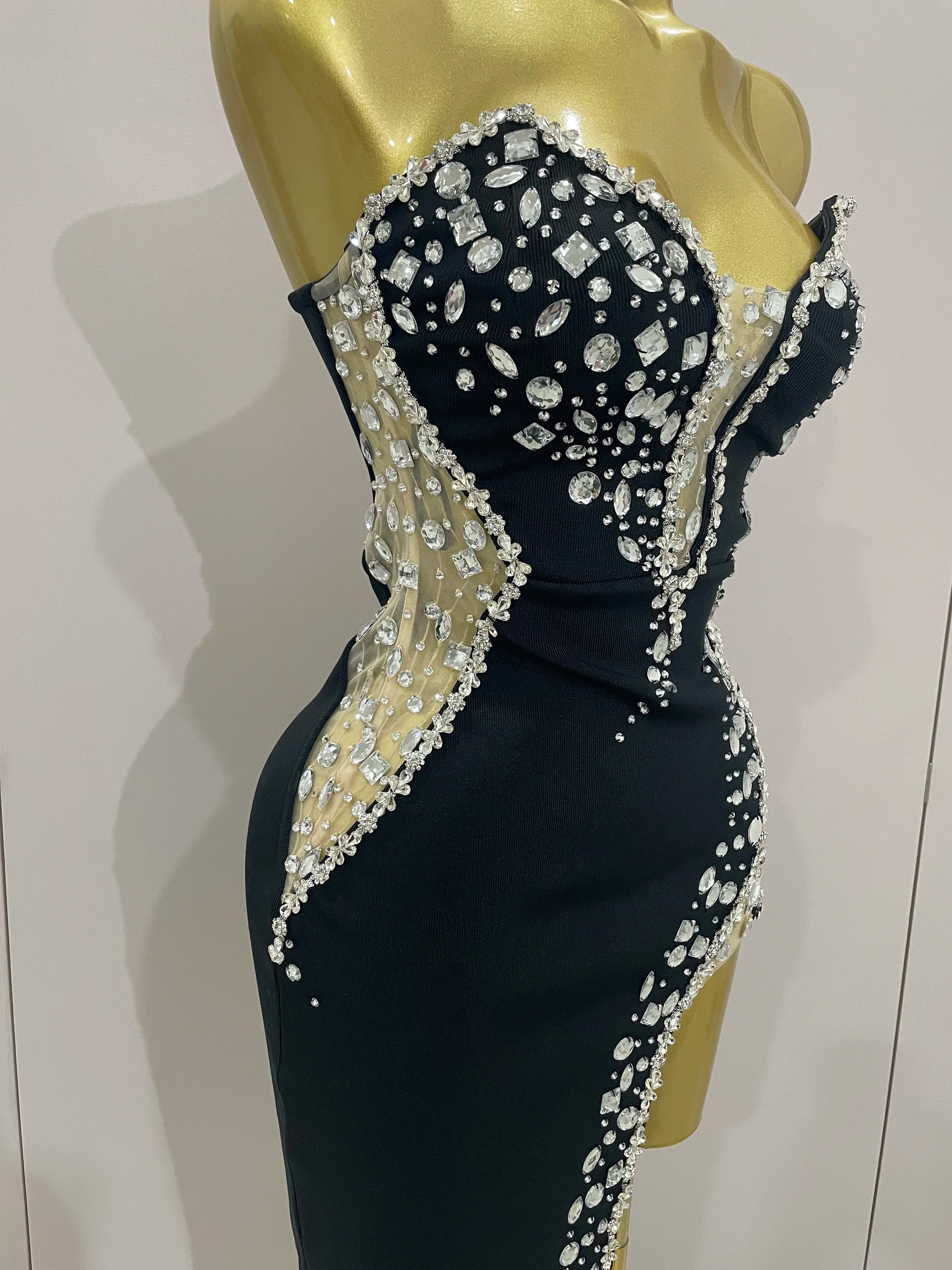 Strapless Shinning Rhinestones Bodycon Bandage Long Dress