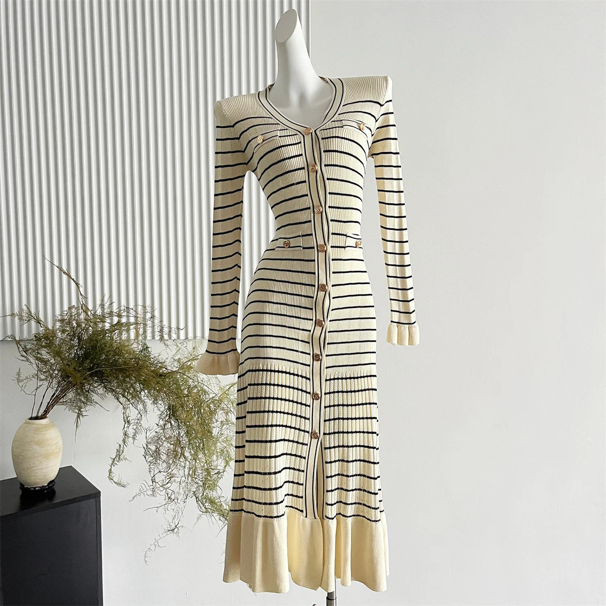 Autumn Winter French Striped Dress