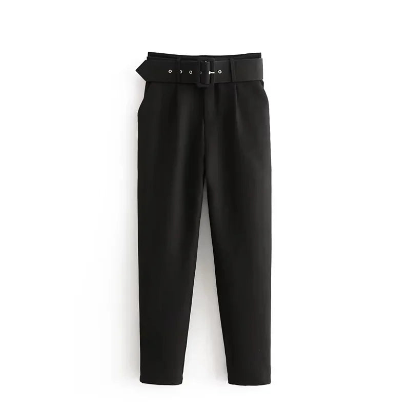 Vintage Straight High Waist Ankle-Length Suit Pant