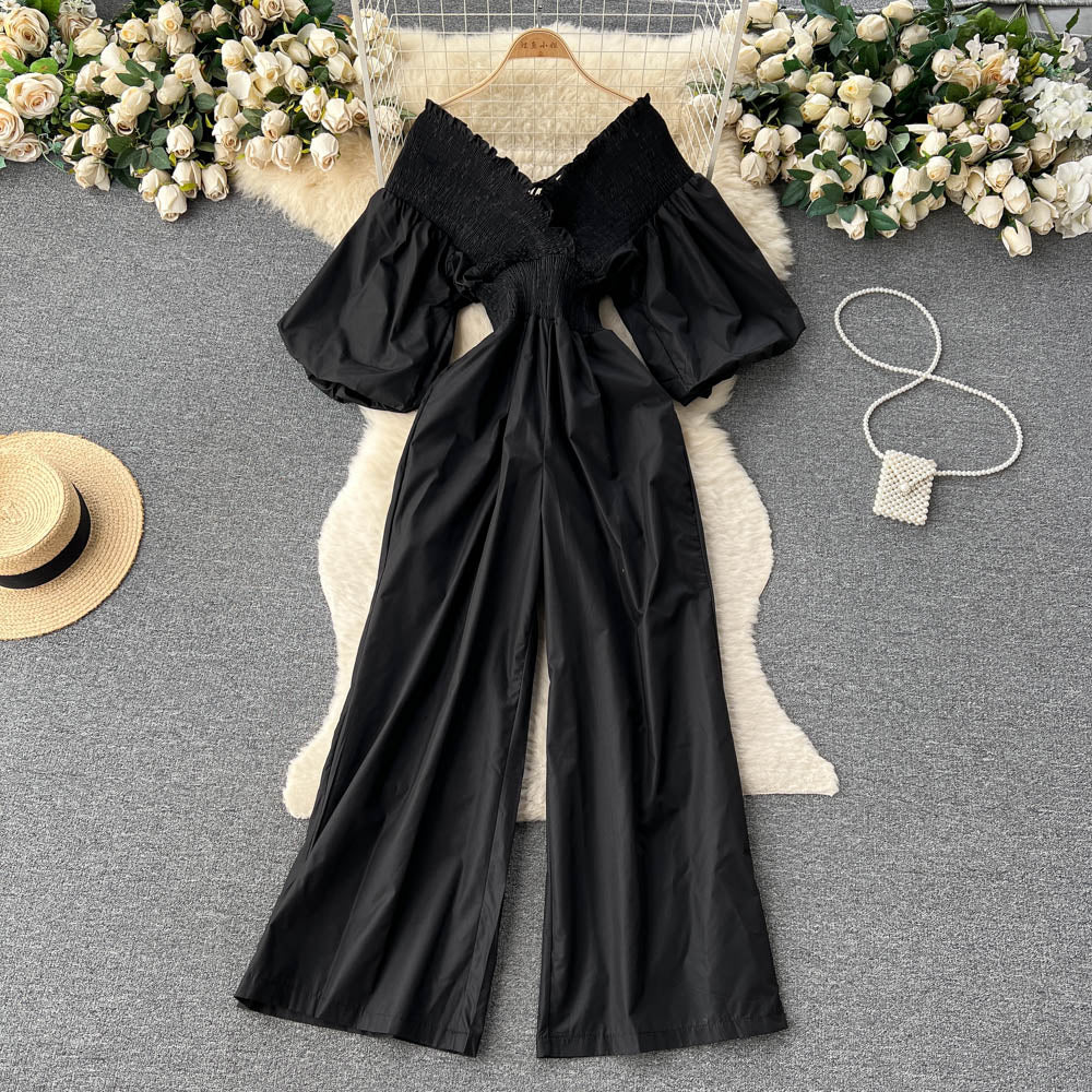 Ruffle Jumpsuits Puff Short Sleeve High Waist Romper