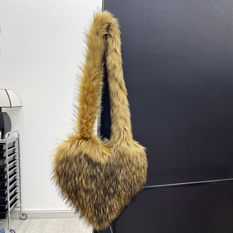 Faux Fur Heart Shaped Shoulder Bag