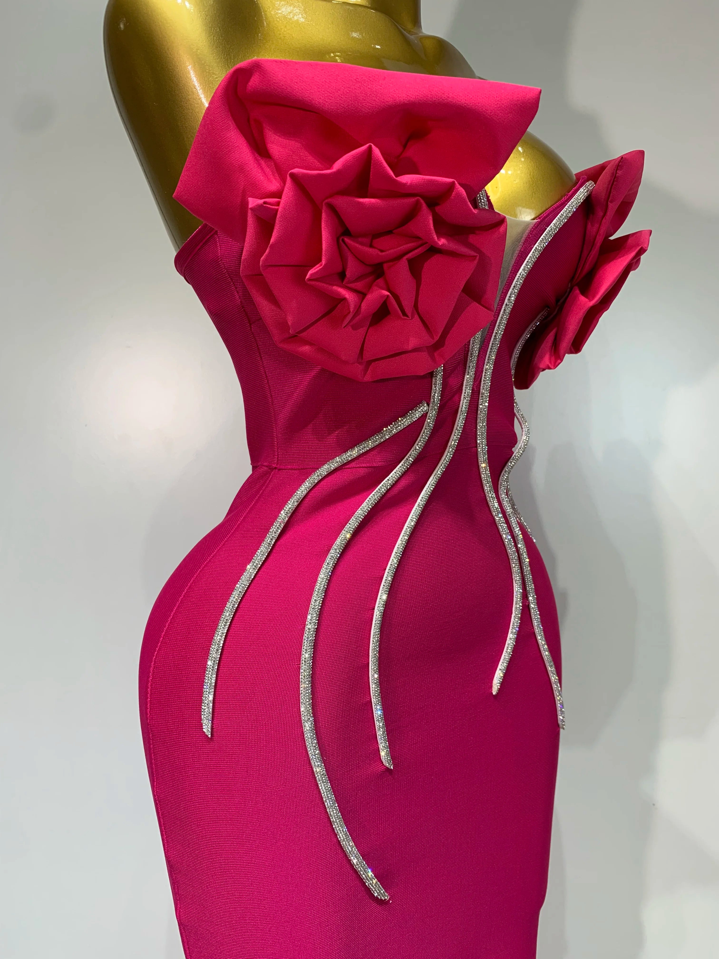 Strapless Appliques Sparkly Diamond Bodycon Bandage Dress