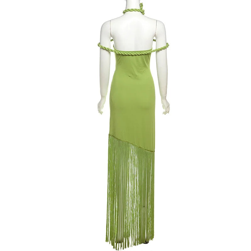 Strapless Tassel Off-shoulder Sleeveless Maxi Long Dress