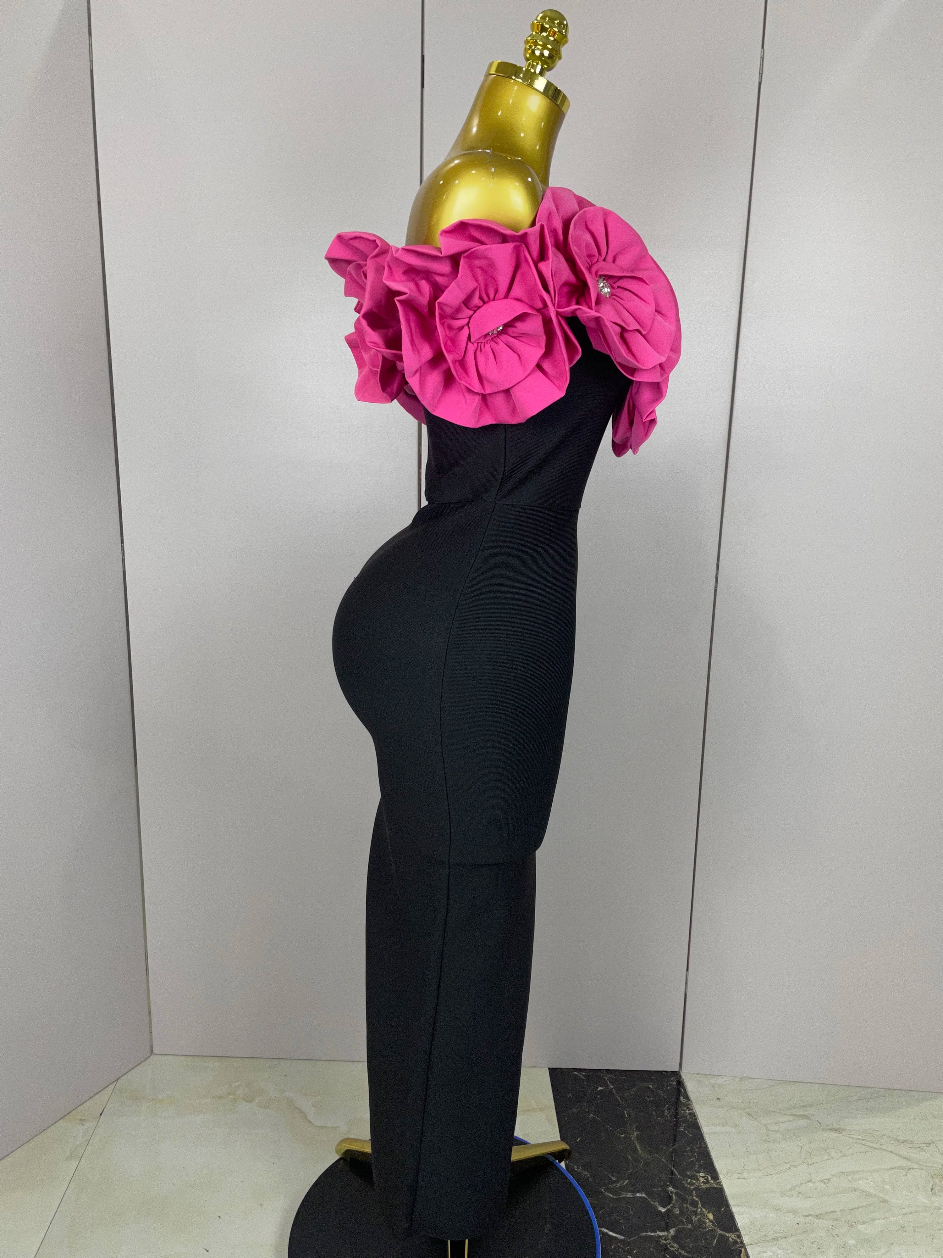 Stereoscopic Flowers Off The Shoulder Ankle Length Bandage Dress
