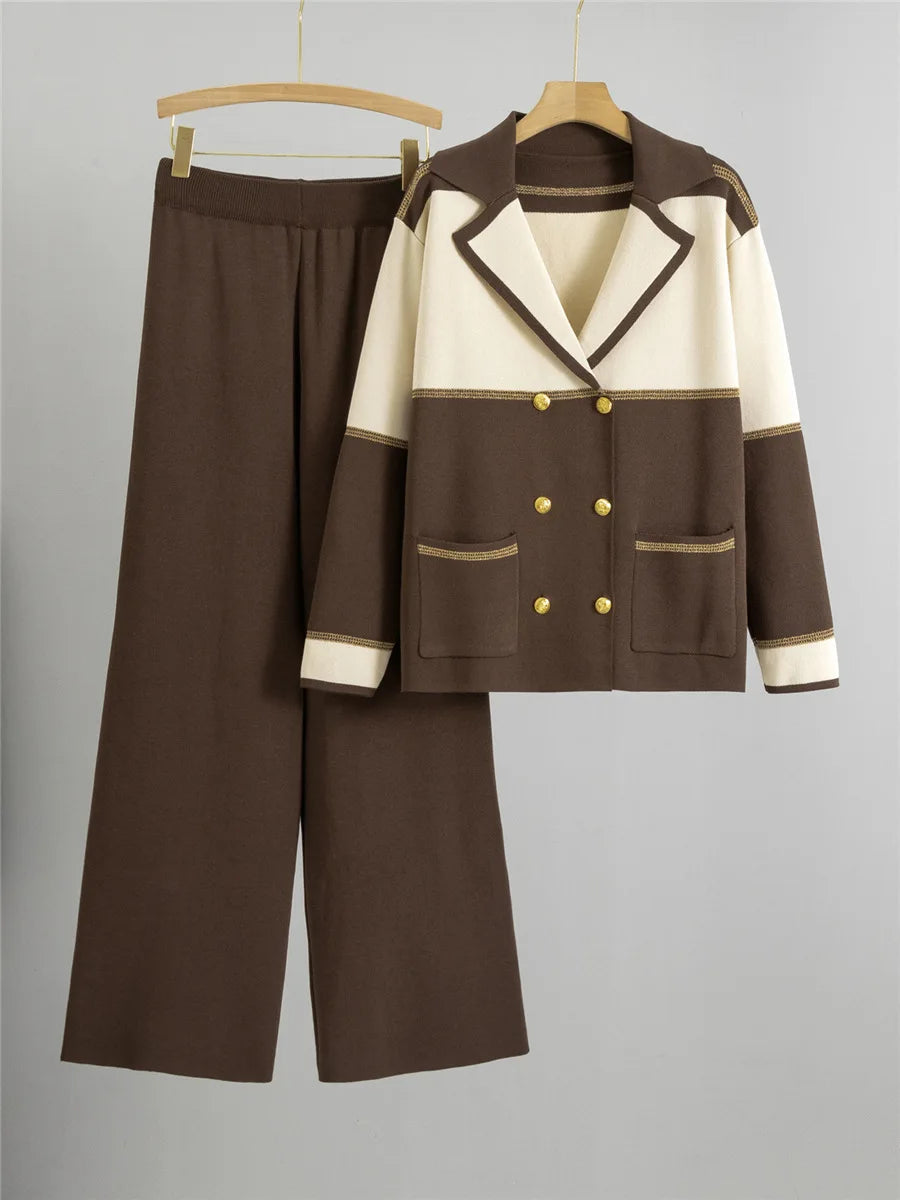 Knitted 2 Piece Sets Sweater Cardigan High Waist Sweatpants Outfit