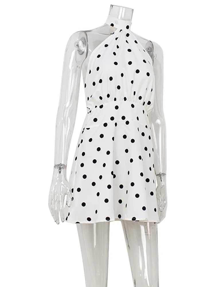 Dot Halter Bandage Slim Backless Dress